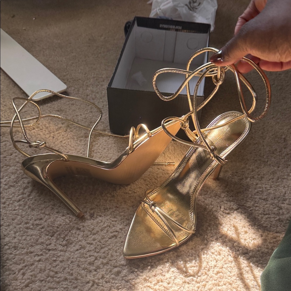 Elegant Gold Stiletto Strappy Heels